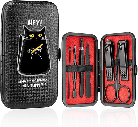 COSHAYSOO Christmas Stocking Stuffers Small Useful Funny Birthday Gifts for Family Daughter Sister Wife, 7 Pcs Travel Manicure Set with Black Case for Women Nail Clipper Grooming Kit