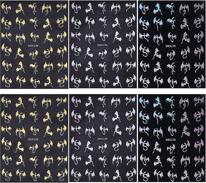 6 Sheets Halloween Nail Art Stickers 3D Self -Adhesive Bat Nail Decals Holographic Hot Stamping Gold Silver Laser Bat Nail Stickers Halloween Nail Decoration for Women Manicure Supplies
