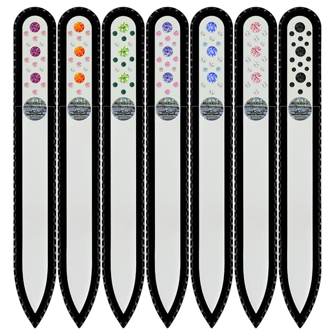 Mont Bleu Gift Set of 6 + 1 free Glass Nail Files hand decorated with crystals from Swarovski® | Hand Made, Czech Tempered Glass, Lifetime Guaranty