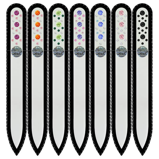 Mont Bleu Gift Set of 6 + 1 free Glass Nail Files hand decorated with crystals from Swarovski® | Hand Made, Czech Tempered Glass, Lifetime Guaranty