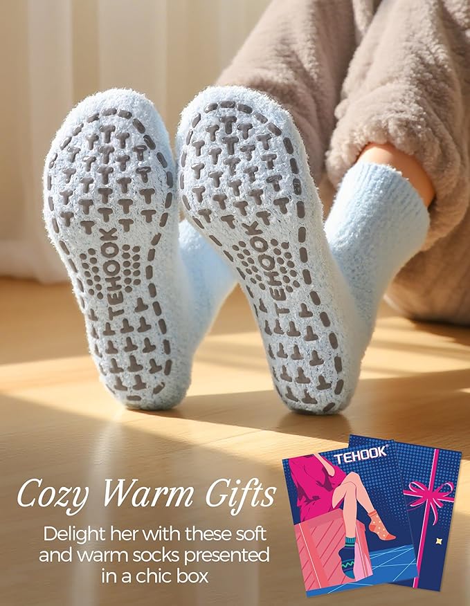 TEHOOK Warm & Cozy Gifts for Women, Stocking Stuufers, Fluffy Fuzzy Plush Sleeping Slipper Socks - Soft Warm Fabric