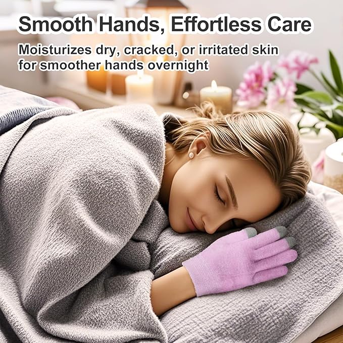 MoyRetty Touchscreen Silicone Moisturizing Gloves for Dry Hands Overnight, Reusable Hand Spa Gloves with Vitamin E & Jojoba Oil-Pink