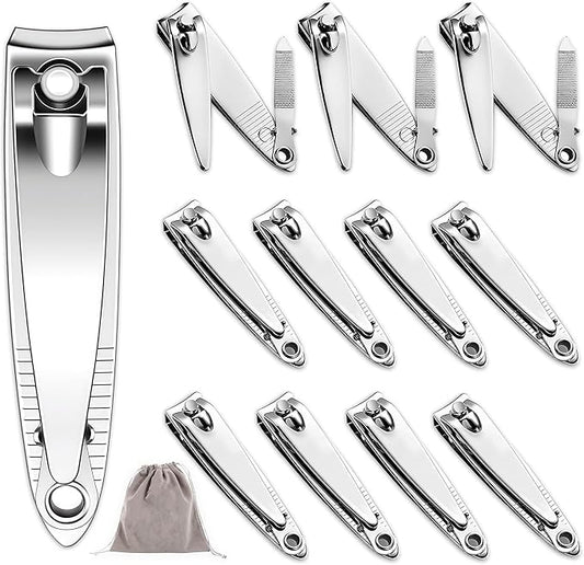 Nail Clippers with File in Bulk, 24-Pack Stainless Steel Nail Trimming for Toenail & Fingernail, Nail Clipper Gifts for Men Women Adults Homeless Care Supplies (Silver)