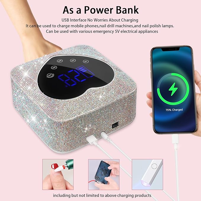 UV LED Nail Lamp Dryers 72W Rechargeable Cordless UV Light for Gel Nails,Sparkling Diamond Fast Curing Gel Polish Lamp with 5 Timer & Nail Kit,Auto Sensor,Manicure Art Drying Tools for Home Salon