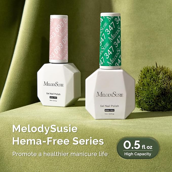 MelodySusie Hema Free Gel Nail Polish, 0.5 Fl Oz Thick Fresh Green Gel Polish, Non Toxic, Long Lasting, Soak Off UV Nail Polish, Manicure Nail Design Salon DIY Nail Art at Home 347
