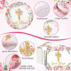 Pickmesh 250 Pcs Pink Baptism Cross Disposable Tableware Set Confirmation - Image 2