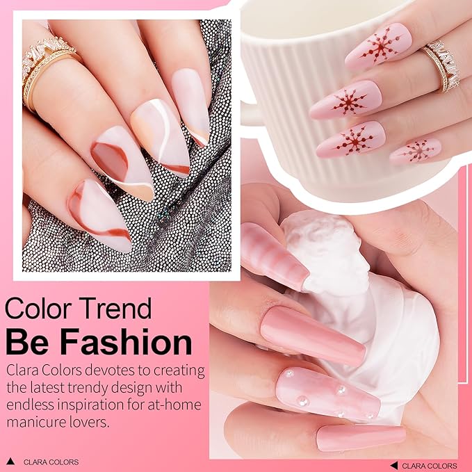 Clara Colors 12 Color Nude Gel Gel Nail Polish Set with UV Light, Base Coat, Glossy Matte Top Coat, Nail Lamp, Tools & Accessories for DIY Manicure