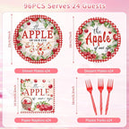 96Pcs Apple of Our Eye Baby Shower Decorations, Watercolor Apple Plates Napkins - Image 2