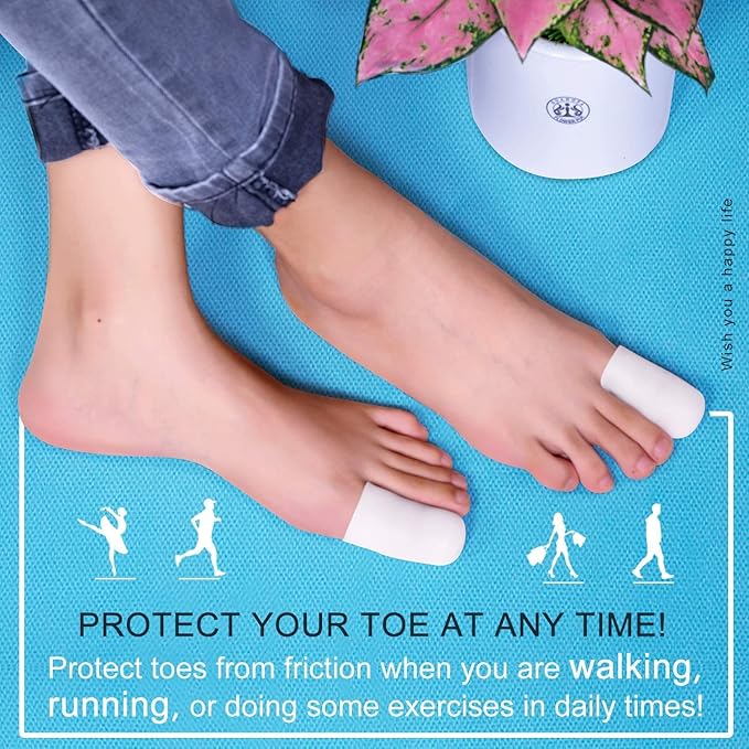Bukihome 12 PCS Toe Protectors, Silicone Toe Caps to Cushion Toe Blister, Corn, Callus, Hammer Toes,Great for Running, Walking, Stop Toe Pain (White,Multi-Size)