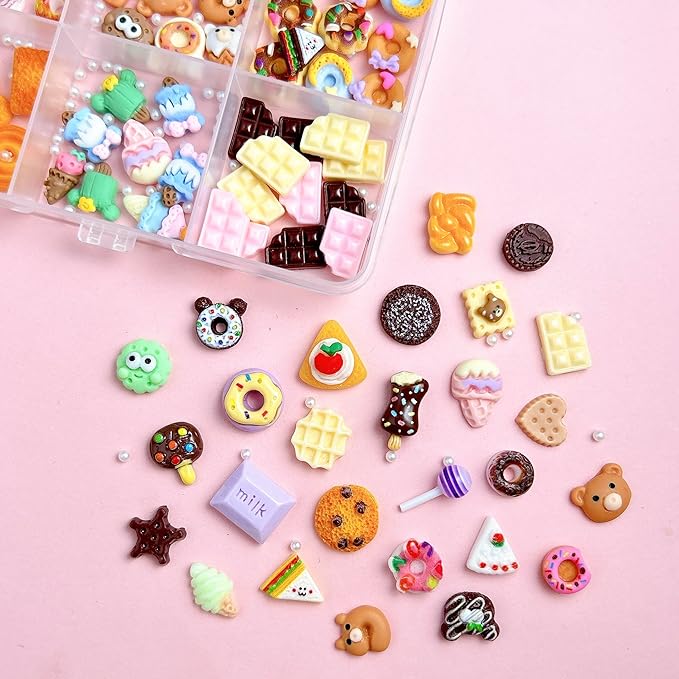 3D Cute Candy Nail Charms, Mix Colours Resin Sweets Lollipop Doughnuts Nail Art Designs, Assorted Biscuits Chocolate Cake Charms for Nail Decorate DIY Body Face Craft and Salon Use