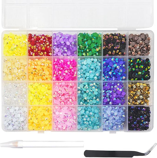 6000Pcs Nail Art Rhinestones, BetterJonny 24 Colors 5mm Round Nail Flatback Rainbow Gems Set with Tweezers and Pencil AB Glitter Flat-Bottomed Rhinestone for Crafts Decoration and Jewelry Making…