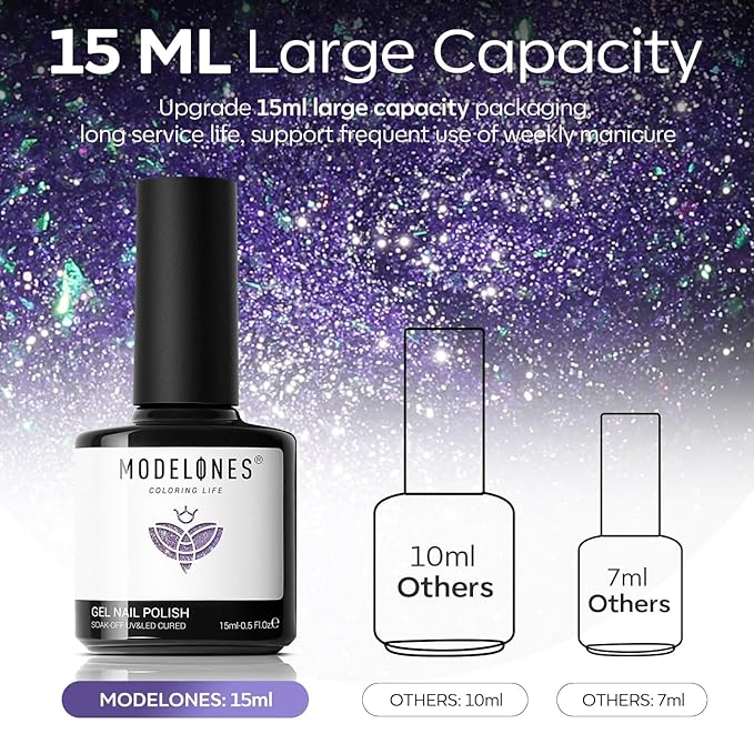 modelones Cat Eye Gel Nail Polish,Glitter Purple Gel Polish with Magnet Magentic Cateye Gel Polish Soak Off Led Reflective Gel Top Coat Manicure Salon DIY Gifts