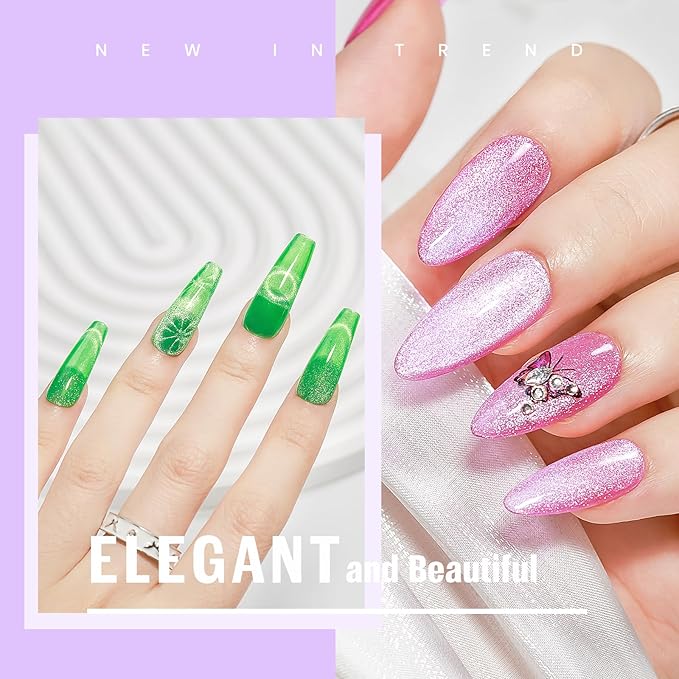 MIZHSE Cat Eye Gel Nail Polish, Neon Magnetic Gel Polish with Magnet Stick, Summer Colors Hot Pink Green Soak Off Nail Art Manicure Salon Home DIY Gift for women