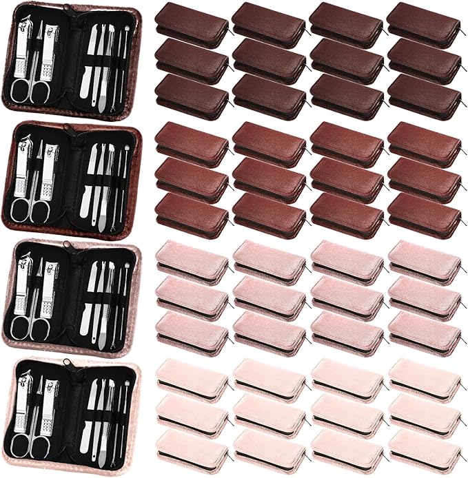 Coume 48 Set Christmas Men Gift Bulk Nail Care Kit Stainless Steel 8 in 1 Manicure and Pedicure Set with Travel Case Baby Shower Prizes for Employee Appreciation Teacher Staff Coworkers(Brown Series)