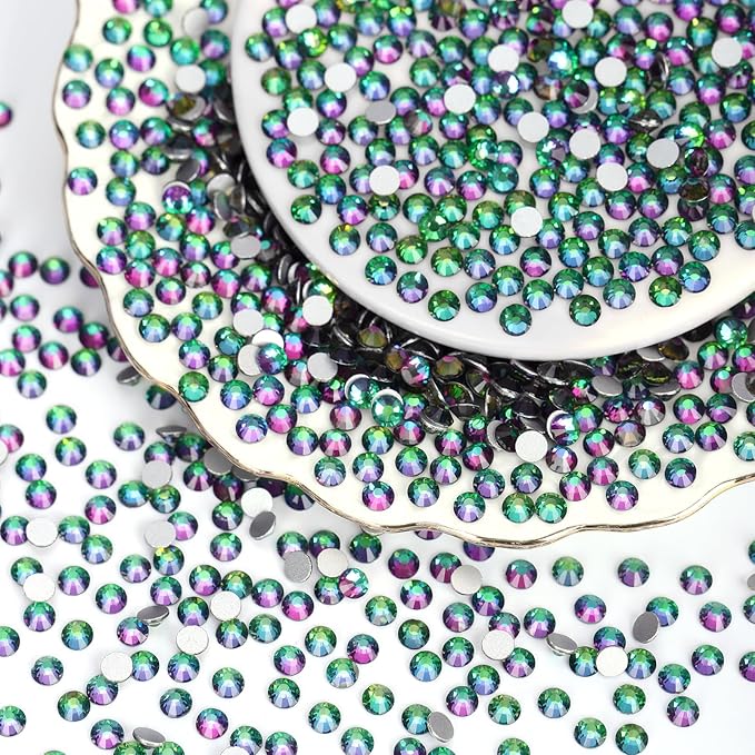 10000PCS Green Volcano Rhinestones Bulk, Flat Back Crystal Glass Stone Round Gems,SS10, 2.7-2.9mm