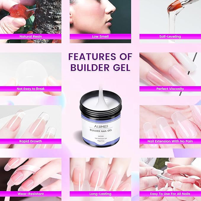 AIJIMEI 300g/10oz White Hard Gel for Nails High-capacity Hard Nail Builder Nail Strengthen Gel Nails Art Extension Kit Salon Home Use