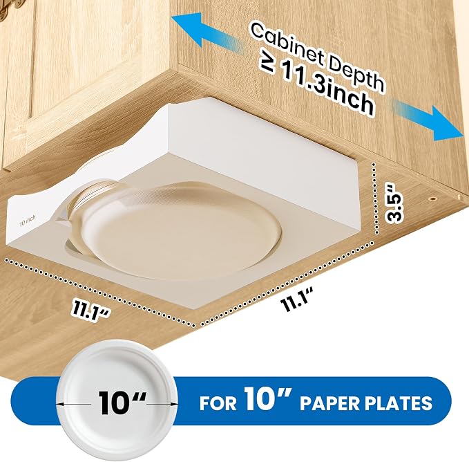 10-inch Paper Plate Dispenser Under Cabinet, Bamboo Paper Plate Holders - Image 2