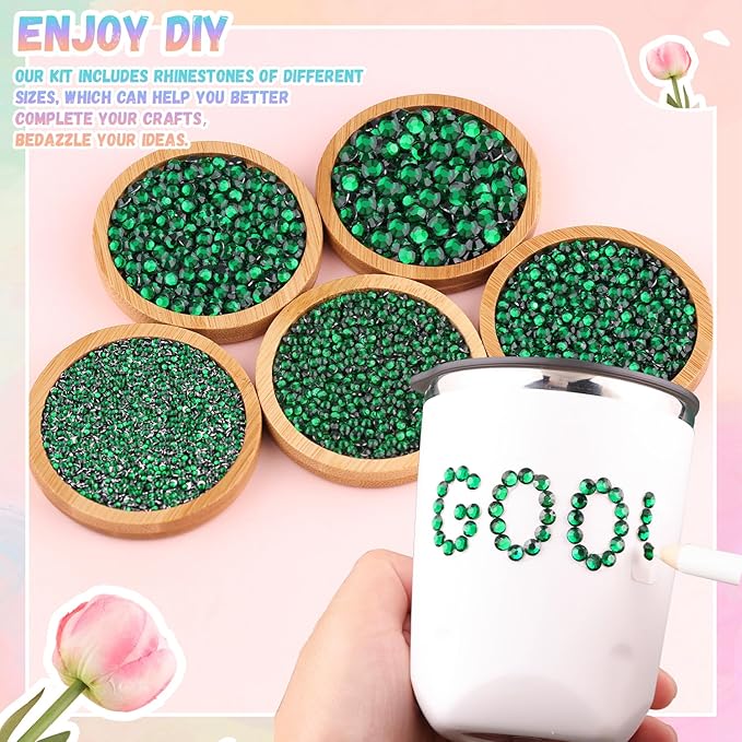 30000Pcs Resin Rhinestones for Bedazzling with B7000 Jewelry Glue, Emerald Green Flatback Gems Rhinestones for Crafting, Clothing Tumblers Mugs Shoes Fabric Decor Nail Art