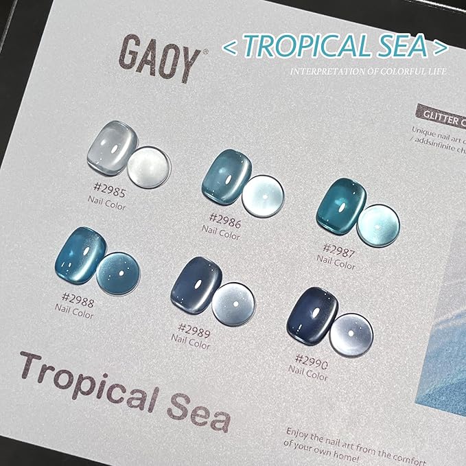 GAOY Blue Cat Eye Gel Nail Polish Set with Magnet for Glitter Holographic Cat Eye, Salon UV Gel Manicure and Nail Art DIY at Home, Tropical Sea