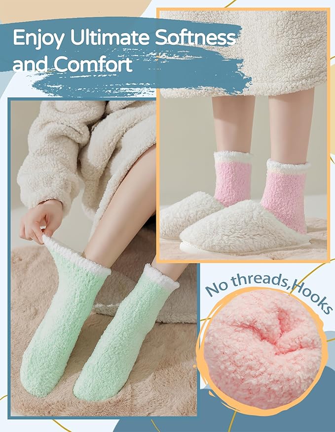 TEHOOK Warm & Cozy Gifts for Women, Stocking Stuufers, Fluffy Fuzzy Plush Sleeping Slipper Socks - Soft Warm Fabric