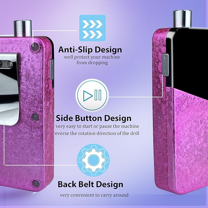 Electric Nail Drill Machine,Lumcrissy Colorful Rechargeable 35000 RPM Nail Drill Portable E-File with Detachable Battery,Portable Electric Acrylic Nail Tools ,Polishing,Nail Removing (Pink)
