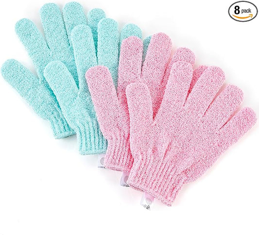Exfoliating Glove, Exfoliation Mitt, Exfoliating Gloves, 4 Pairs, Pink&Green