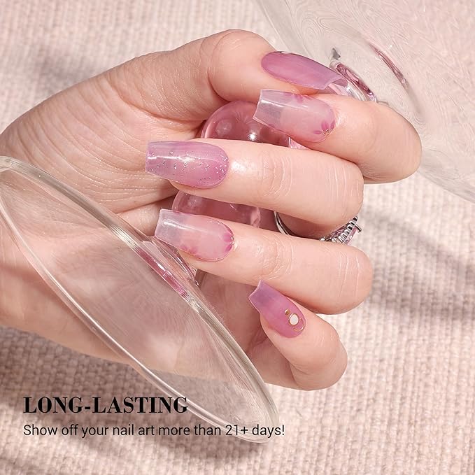 MelodySusie Semi Cured Gel Nail Strips (Pink Petals), 20 PCS Gel Nail Stickers, Flowers Gel Nail Wraps, UV Light Required, Durable and Salon Quality