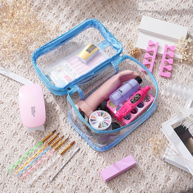 Nail Kit for Beginners with Everything: Practice Nail Hand Acrylic Nail Powder Liquid Set with U V Lamp Drill in Gift Bag for Home Salon(Blue Bag)