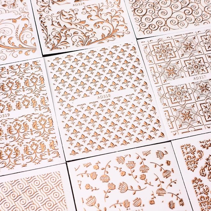 26 Sheets Rose Gold Nail Stickers Set, 3D Self Adhesive Nail Decals with Metal Geometric Stripe Wave & Lace Flower Floral Vine Patterns for DIY Manicure Decorations