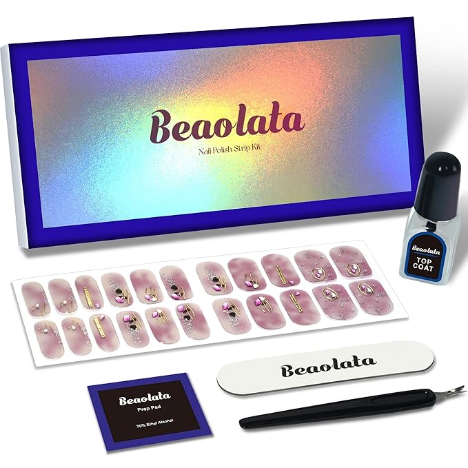 Nail Polish Strips, 44 Nail Wraps, Nail Stickers, Gel Nail Strips, Easy Apply& Remove, Long Lasting, Salon Quality (Rose Bubble Bath Pink)