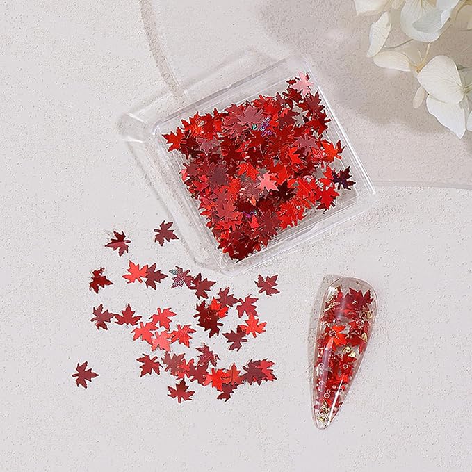 Maple Leaf Nail Sequins Fall Maple Leaves Glitter for Nails Holographic Nail Art Design Supplies 3D Autumn Nail Glitter Flakes Decor