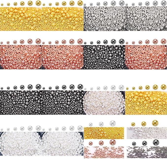 0.8mm Caviar Beads for Nails 6 Sizes Mini Small Stainless Steel Art Decorations Gun Grey Beads DIY Tool Nail Studs Accessories Gold Charms for Nails (Pink)