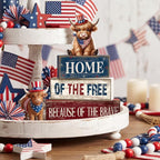 Moucuny 4 Pcs 4th of July Decorations Patriotic Highland Cow Wooden Block Sign - Image 6