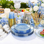 Rubtlamp 100Pcs Blue Gold Plastic Plates, Hammered Plastic Plates Include 50 - Image 3