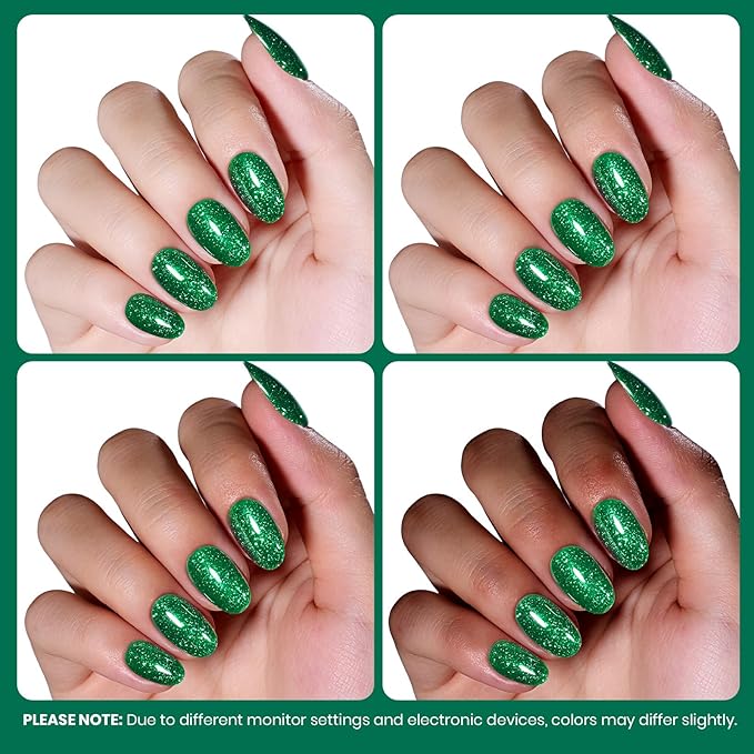 Beetles Christmas Green Gel Nail Polish – EverGleam Glitter Gel Polish, 15ml Soak Off UV LED Shimmer Emerald Green Nail Art Color, Long Lasting Glossy Manicurefor Salon and DIY Nail