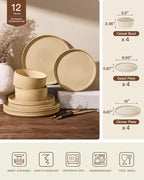 Stoneware Dinnerware Sets for 4, Reactive Glaze, Cream | 12-Piece Everyday - Image 8