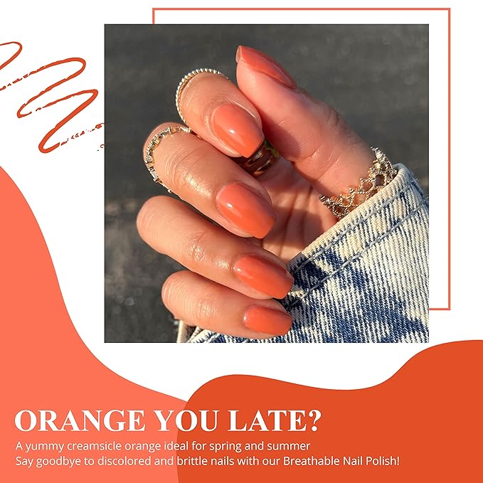 VIVRE Cosmetics Quick Dry Shiny Halal Nail Polish - Vegan, Non Toxic, Long Lasting, Breathable & Water Permeable - Orange You Late?
