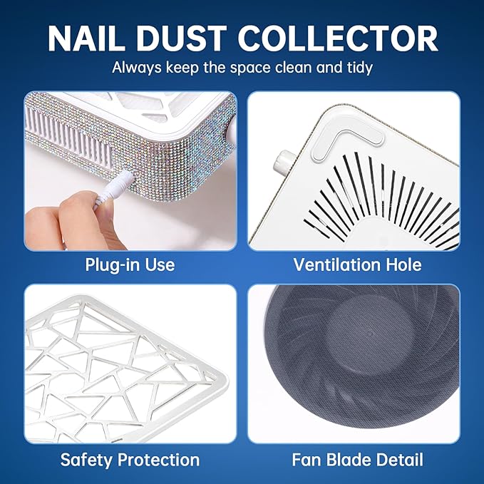 Nail Dust Collector, Powerful Vacuum Fan Vent Dust Collector Extractor Dust Suction Machine for Acrylic Nails Polishing, Nail Salon&Home, AB Diamond