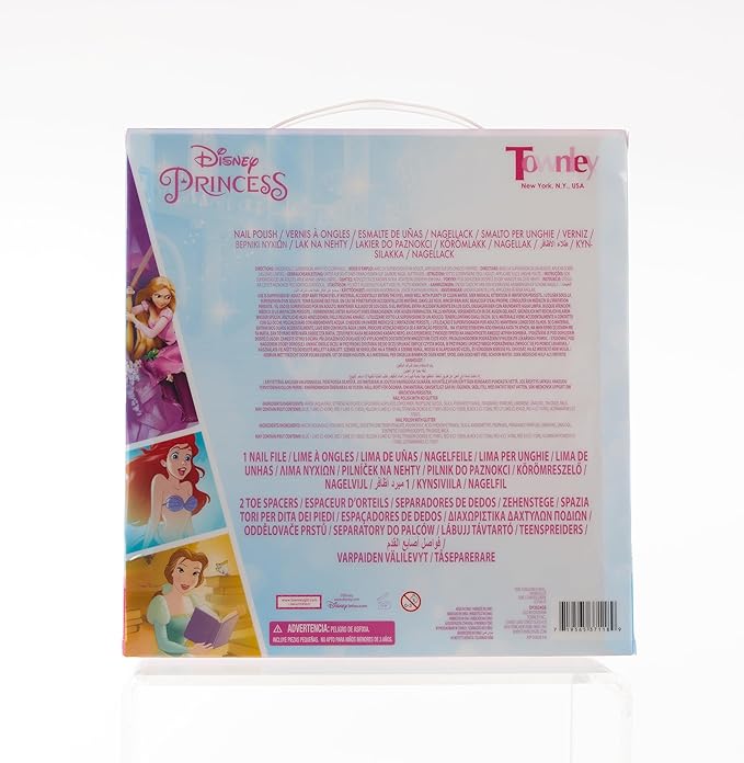 Disney Princess 15 Piece Water-Based Nail Polish with 3 Toe Spacers, Quick Dry, Peel Off, Gift Kit Set for Kids Girls, Ages 3 by Townley Girl