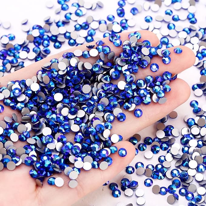 Novani Rhinestones 3000Pcs Flatback Crystal Round Loose Gemstones Glass Rhinestones for Crafts Makeup Nail Art Clothes Shoes DIY Decorations(SS6, 1.9-2.0mm,Sapphire AB)