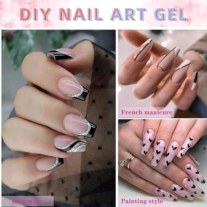Gel Liner Nail Art Polish Set Gel Liner Nail Art Kit For Nail Design, 4 Colors Black White Gold Silver Design Paint with Thin Brush for French Tip Manicure DIY Nail Art, 8ML