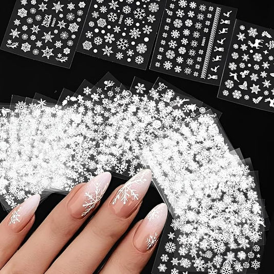 30 Sheets Holiday Nail Art Stickers 3D Self-Adhesive Christmas Nail Decals - Elk, Snowman, Snowflake for Manicure Decorations - Supplies for Women Girls