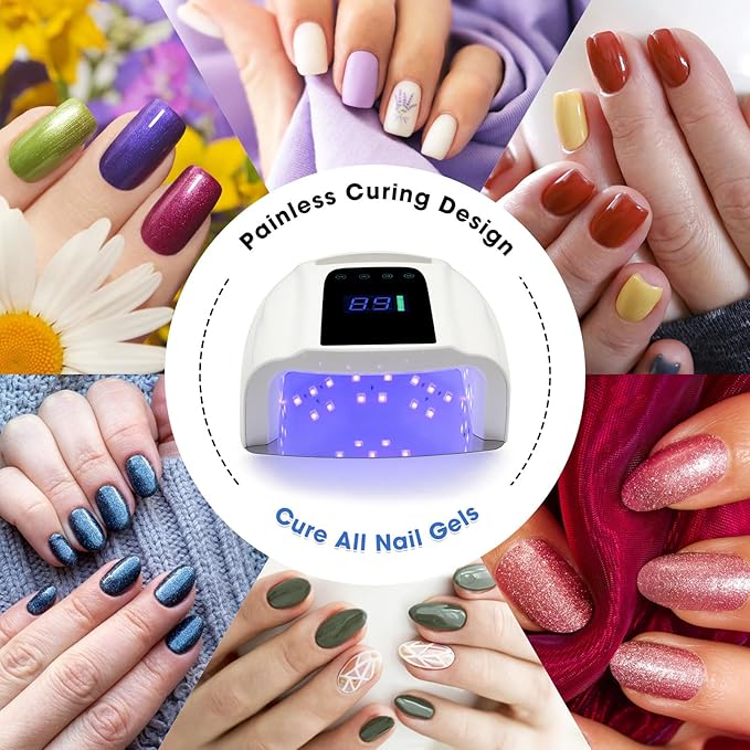 UV LED Nail Lamp 96W, Rechargeable UV Light for Gel Nails with Metal Base, Auto Sensor and 4 Timer Settings, Salon Quality UV Nail Light(White)