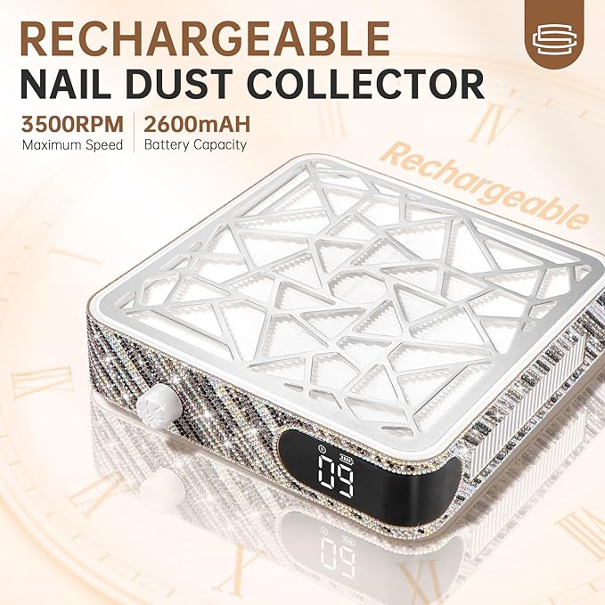 Nail Dust Collector, Cordless Dust Collector Nail Tech, Powerful Vacuum Fan Vent Dust Collector Extractor Dust Suction Machine for Acrylic Nails Polishing, Nail Salon, Zebra Diamond