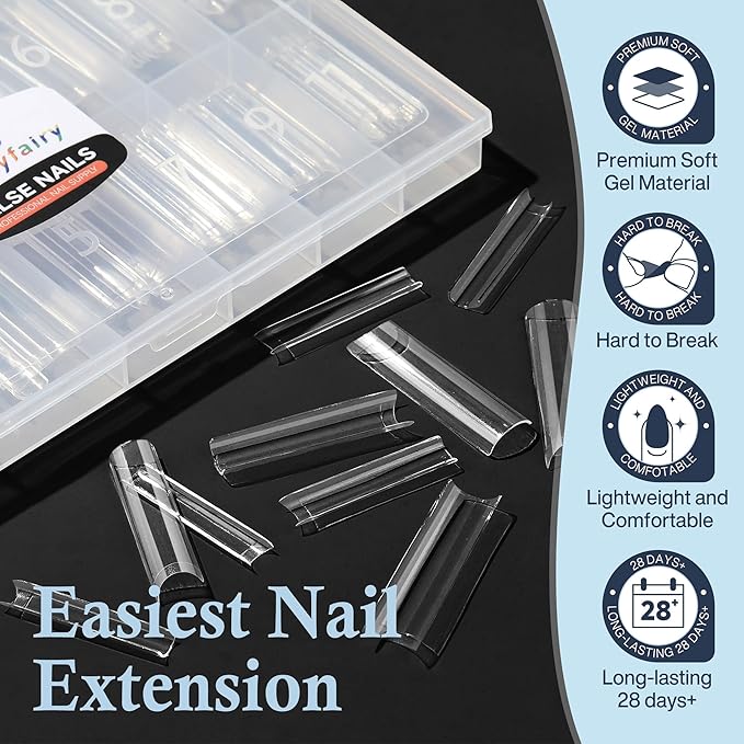 XXL Nail Tips Square 120 Pcs 12 Sizes - No C Curve Flat Square Pre-buff 2XL Half Cover Tapered Gel Acrylic Nail Tips False Nails Gelly Tips for DIY Nail Art Salon