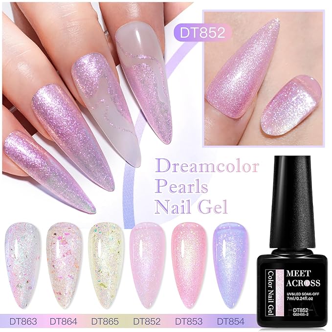 MEET ACROSS Gel Nail Polish Set 6 Pcs Glitter Colors Gel Nail Kit Art Design Soak Off UV LED (SET-2, 6pcs)