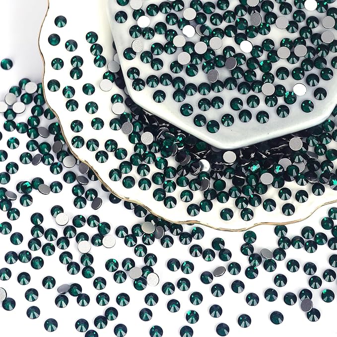 2000PCS Emerald Rhinestones Bulk, Flat Back Crystal Glass Stone Round Gems,SS30, 6.4-6.6mm