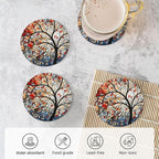 Artistic Tree Pattern Coasters for Drinks Absorbent Round Ceramic Coasters Set - Image 5