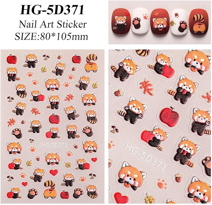 Cute Style Japanese Inspired Embossed Cute Dogs Adorable Cats Tanuki DIY Nail Stickers - Everyday Nail Art Decorations A Set of 4 Sheets