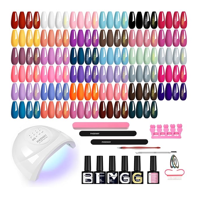 PHOENIXY 51 PCS Gel Nail Polish Kit with U V Light, 35 Colours Gel Polish with 5 Pcs Base Top Coat Manicure Starter Nail Polish Set Gifts for Women ST9012